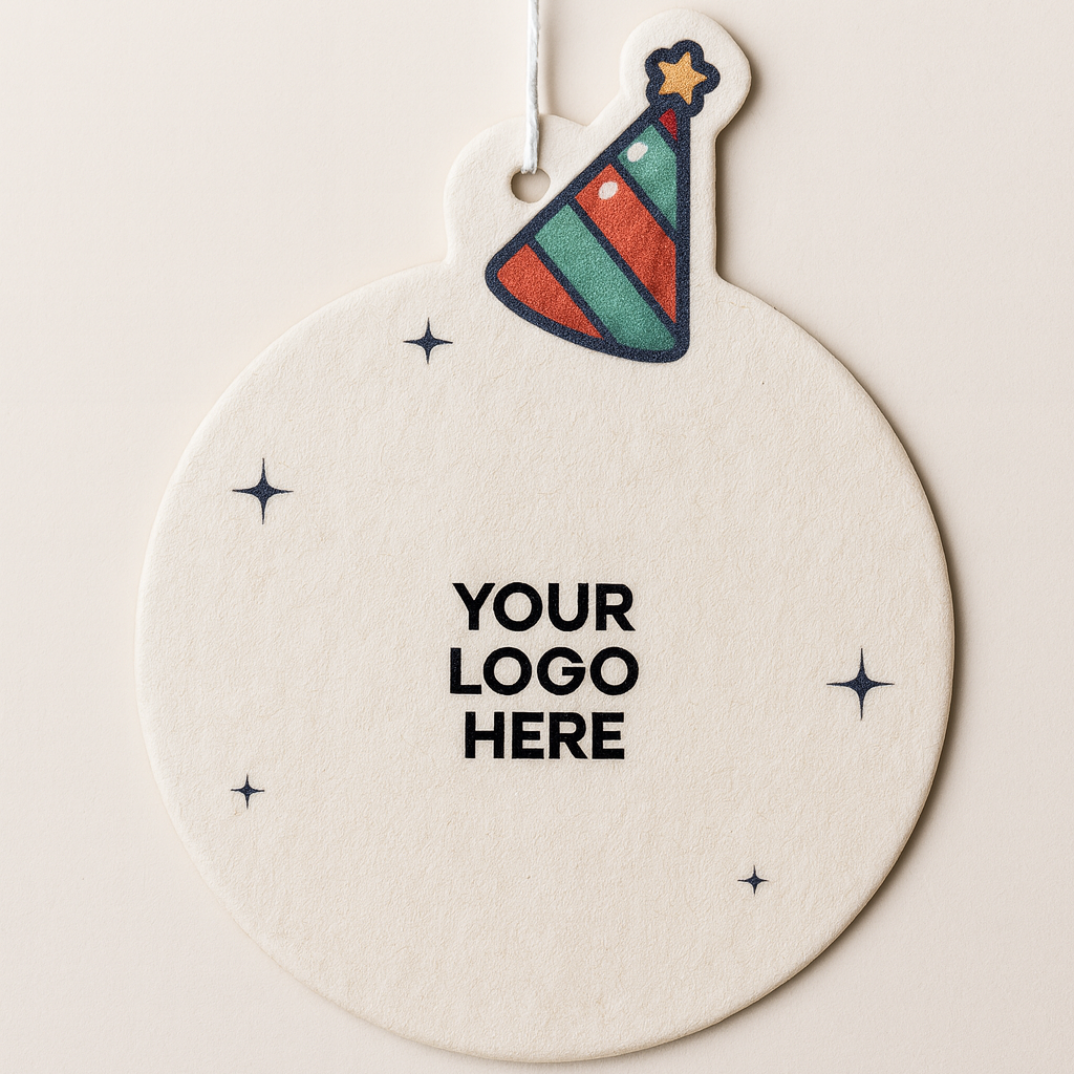 add your carwash logo to custom holiday carwash air fresheners party hat for birthday, anniversary