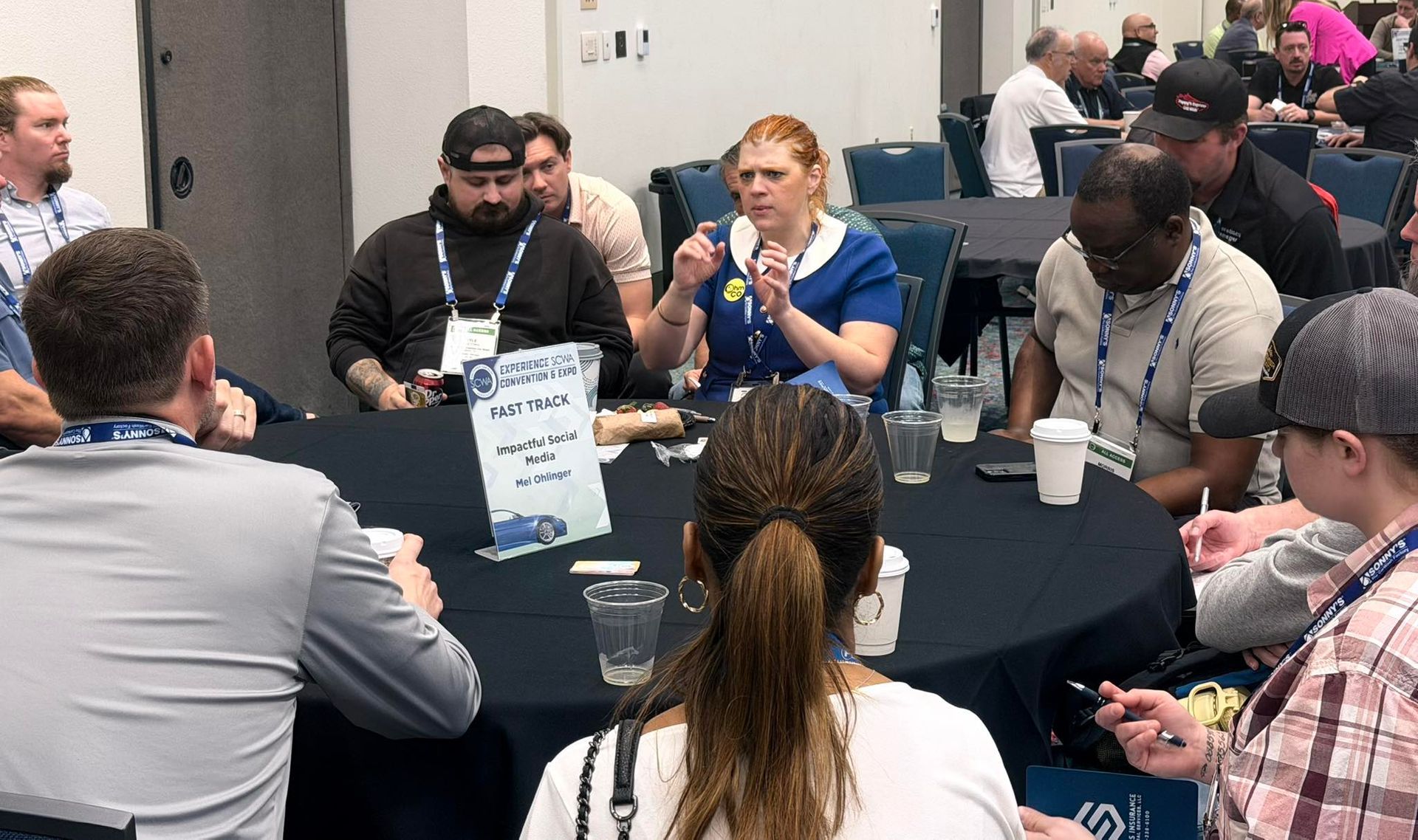 Mel Ohlinger, CEO of OhmCo, speaking at SCWA 2026 Fast Tracks about Impactful Carwash Social Media 2026 in Fort Worth, Texas