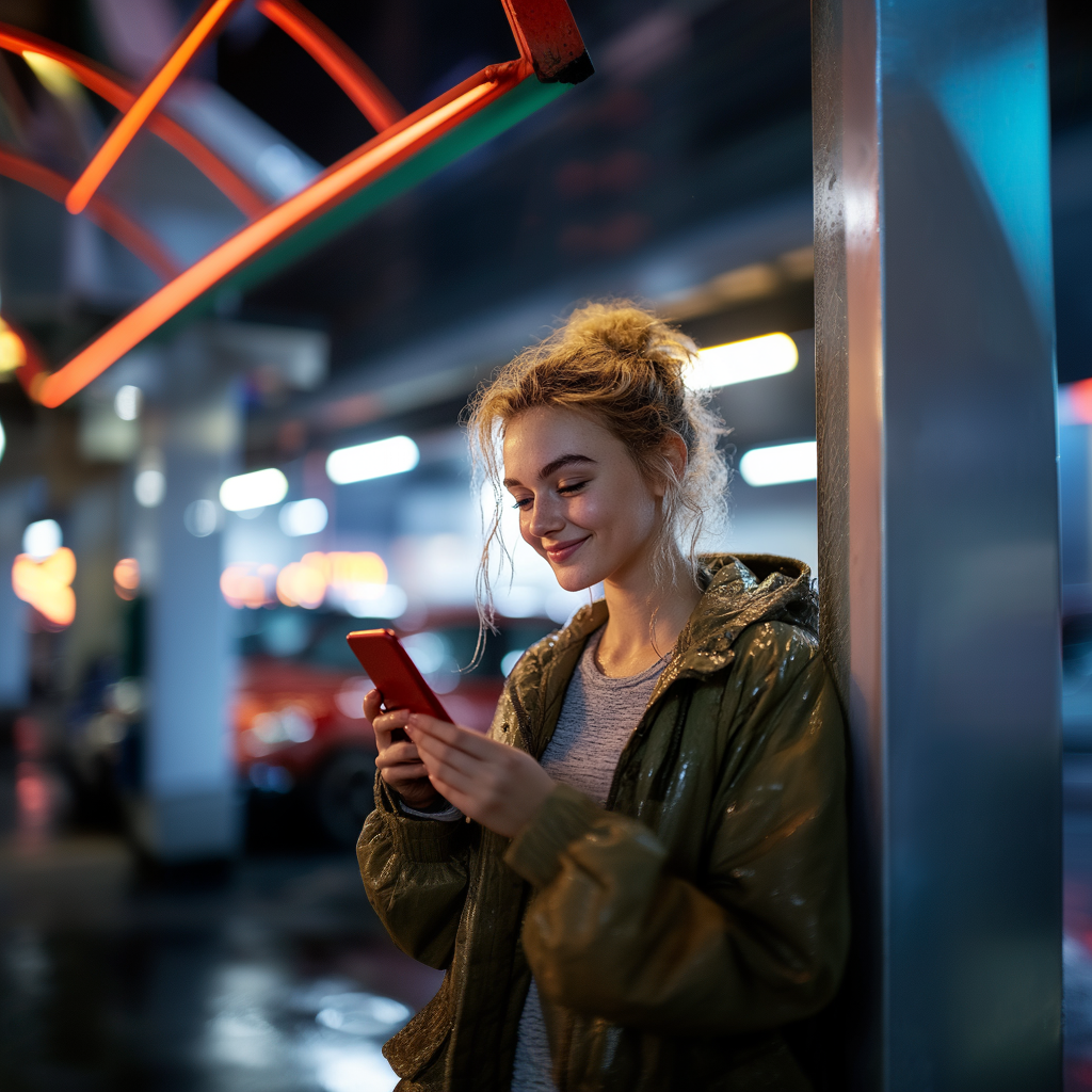 woman in a carwash who is happy with her carwash website