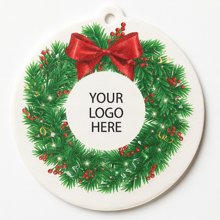 Christmas wreath pine scent Holiday Winter holiday Ornament Air Freshener customize with your carwash logo
