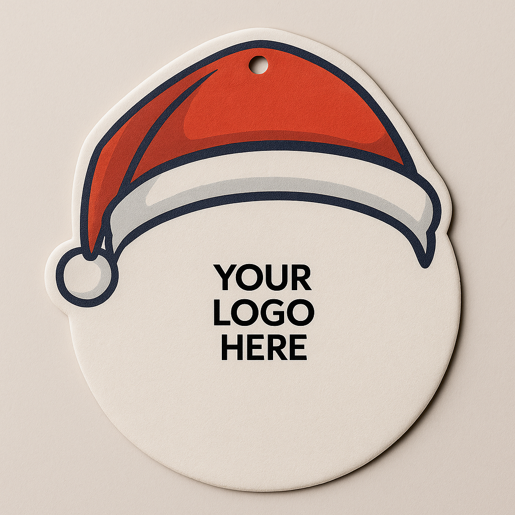 Santa hat for your Christmas add your carwash logo to custom holiday carwash air fresheners