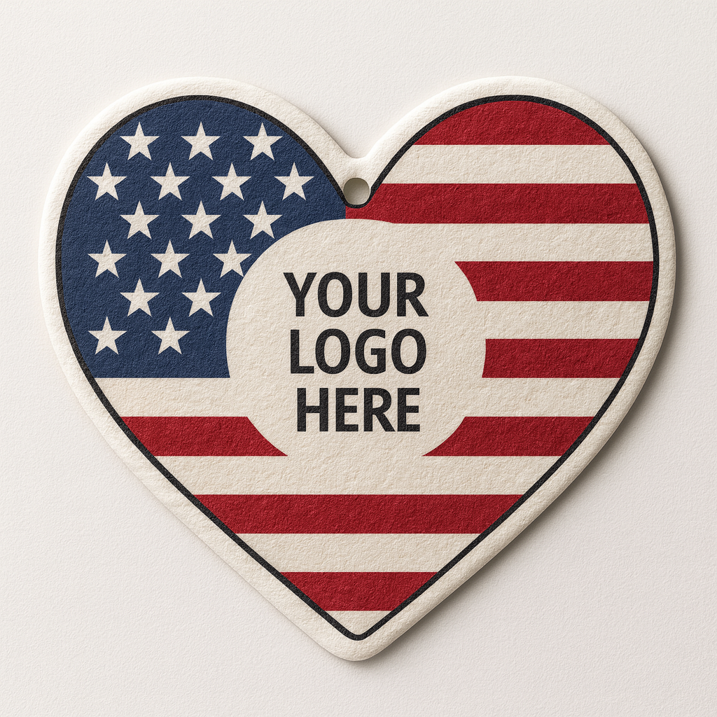 USA flag in a heart for you carwash add your carwash logo to custom holiday carwash air fresheners