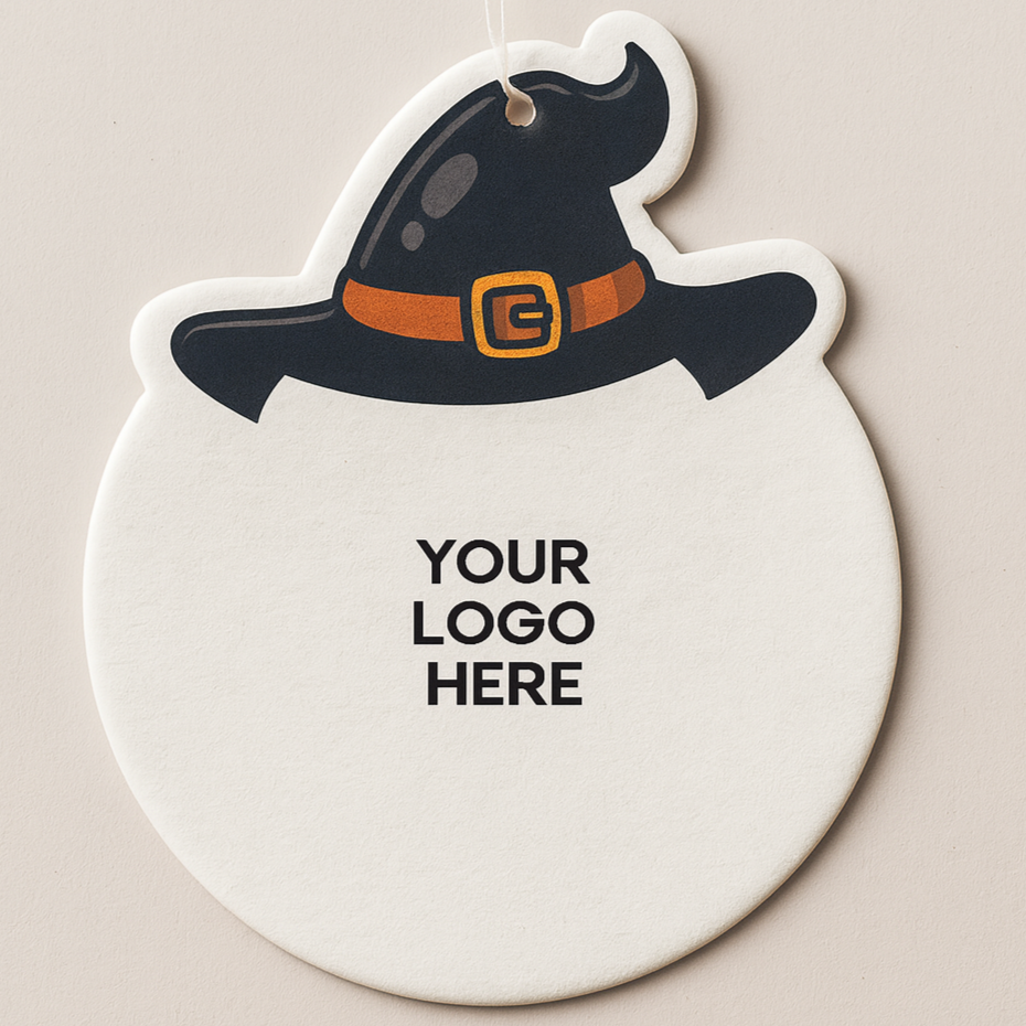 witch hat for your logo for Halloween air fresheners carwash add your carwash logo to custom holiday carwash air fresheners