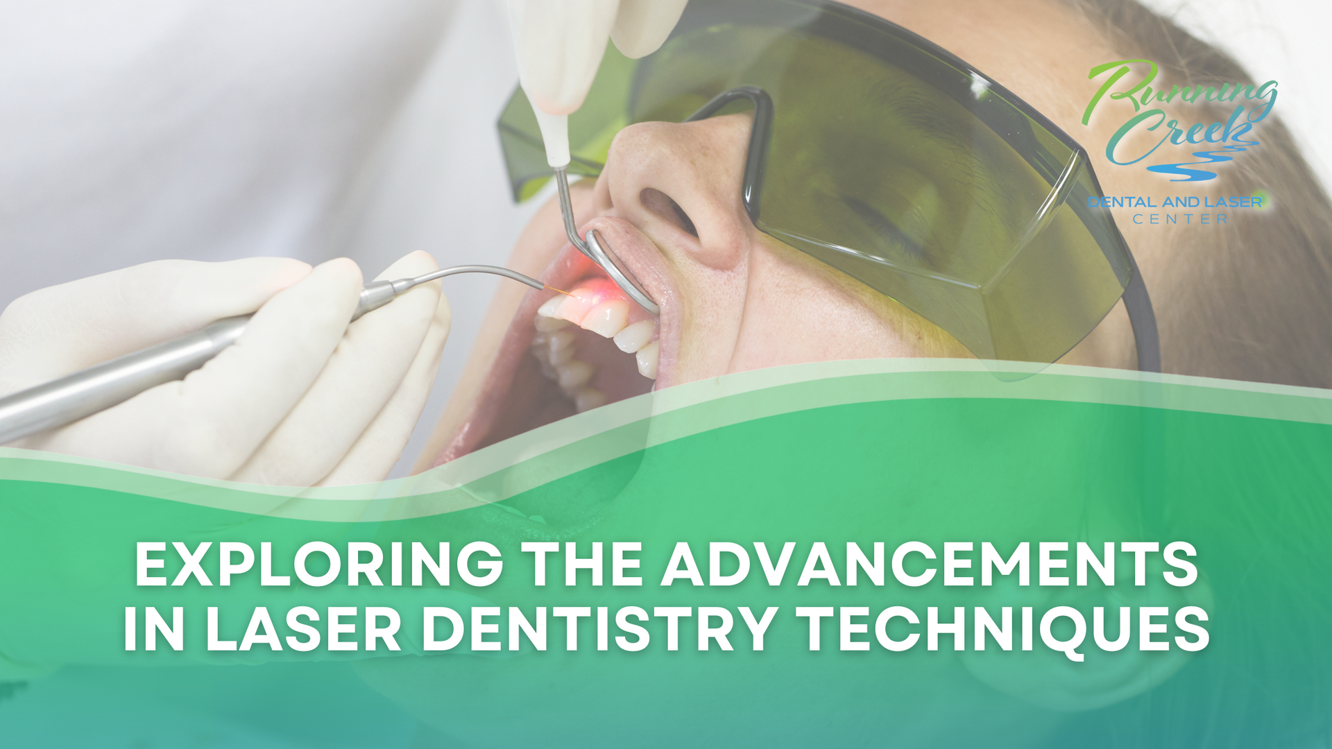 A woman is getting her teeth examined by a dentist.