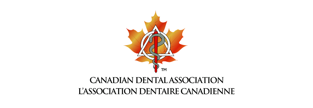 Canadian Dental Association logo: Maple leaf with dental tools. Text: Canadian Dental Association and L'Association Dentaire Canadienne.