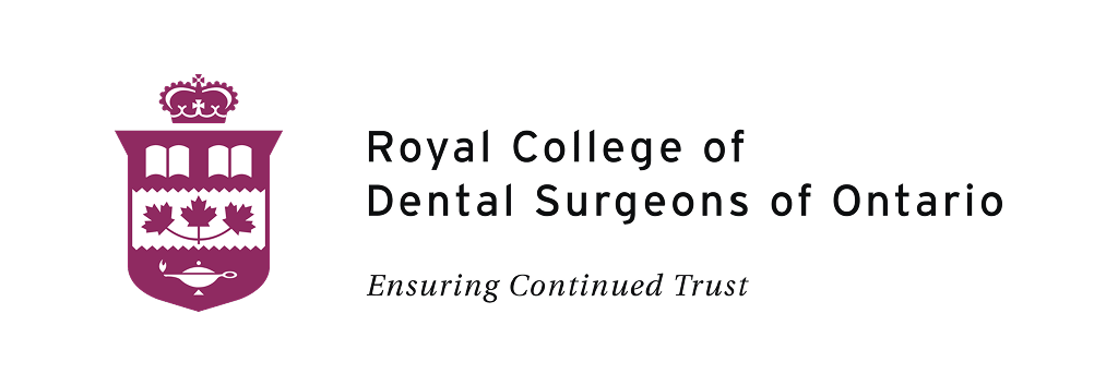 Logo of the Royal College of Dental Surgeons of Ontario. Shield with crown, maple leaf, text: