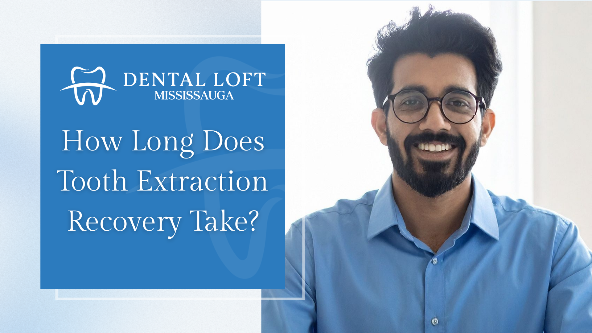 Man smiling with eyeglasses beside text 