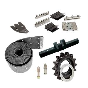 A bunch of different types of metal parts on a white background