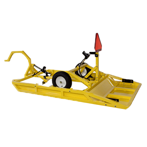 A yellow vehicle with a red sign attached to it