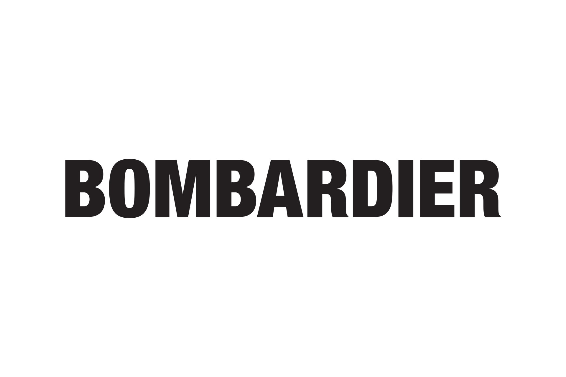 A black and white logo for bombardier on a white background.