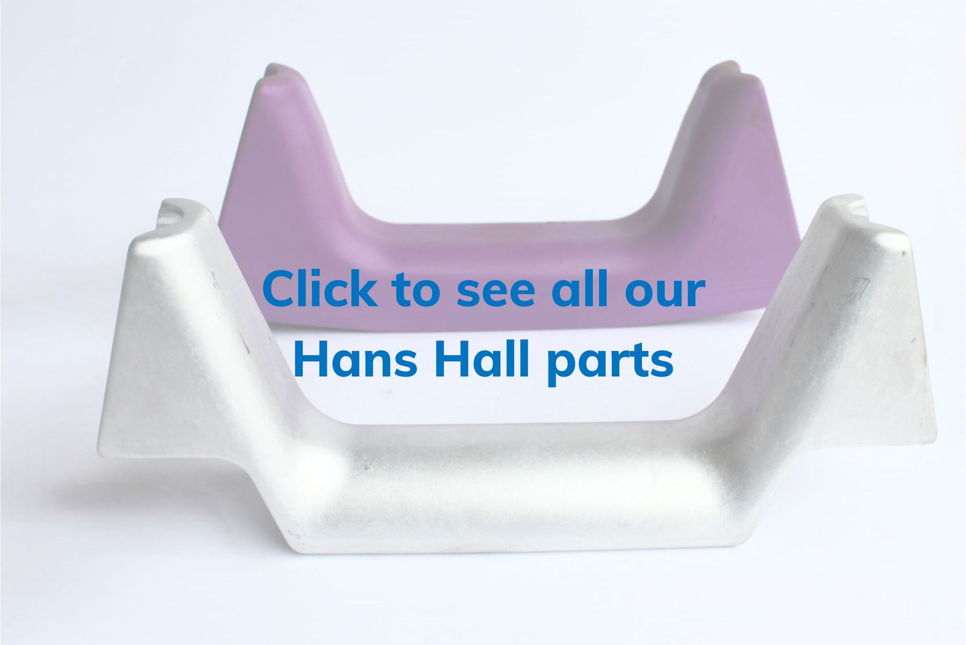 A purple and white object with the words click to see all our hans hall parts