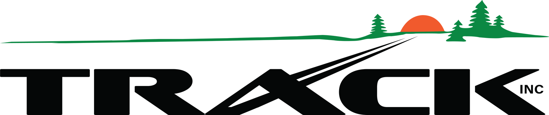 A logo for a company called track with a sunset in the background.