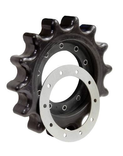 A close up of a gear with a ring on it on a white background.