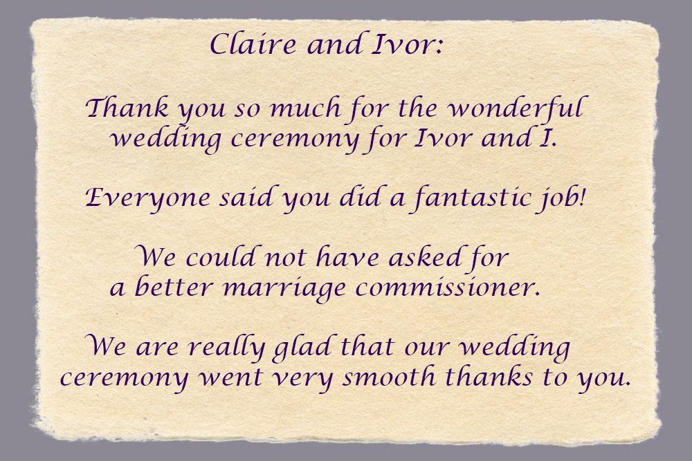 Claire and Ivor's testimonial for Mdk Ceremonies