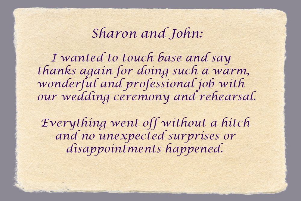 Sharon and John's testimonial for Mdk Ceremonies