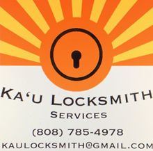 A logo for ka u locksmith services with a sun behind it