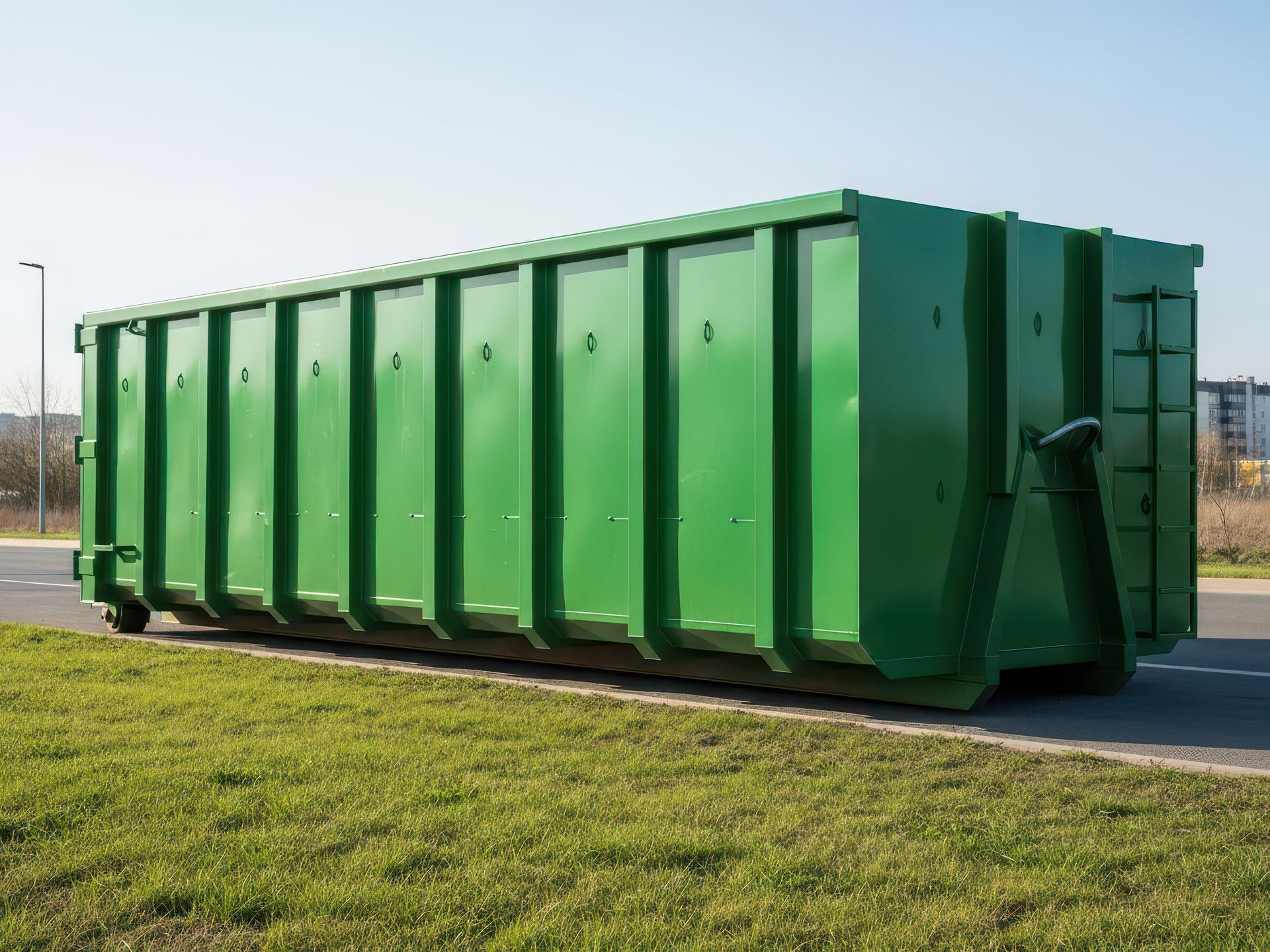 A green dumpster containers.