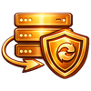 A golden shield icon with a central padlock symbol, representing security and protection.