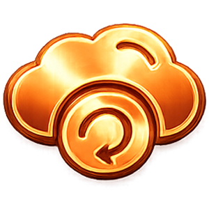 A metallic gold cloud icon featuring a circular arrow inside, representing cloud synchronization or refresh.