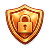 A golden shield icon with a central padlock symbol, representing security and protection.