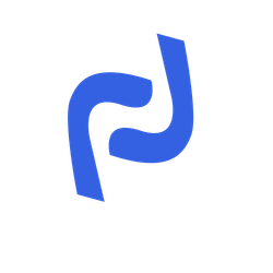 A blue letter p on a white background