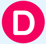 The letter d is in a pink circle on a white background.