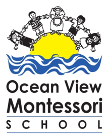 A logo for ocean view montessori school with children holding hands