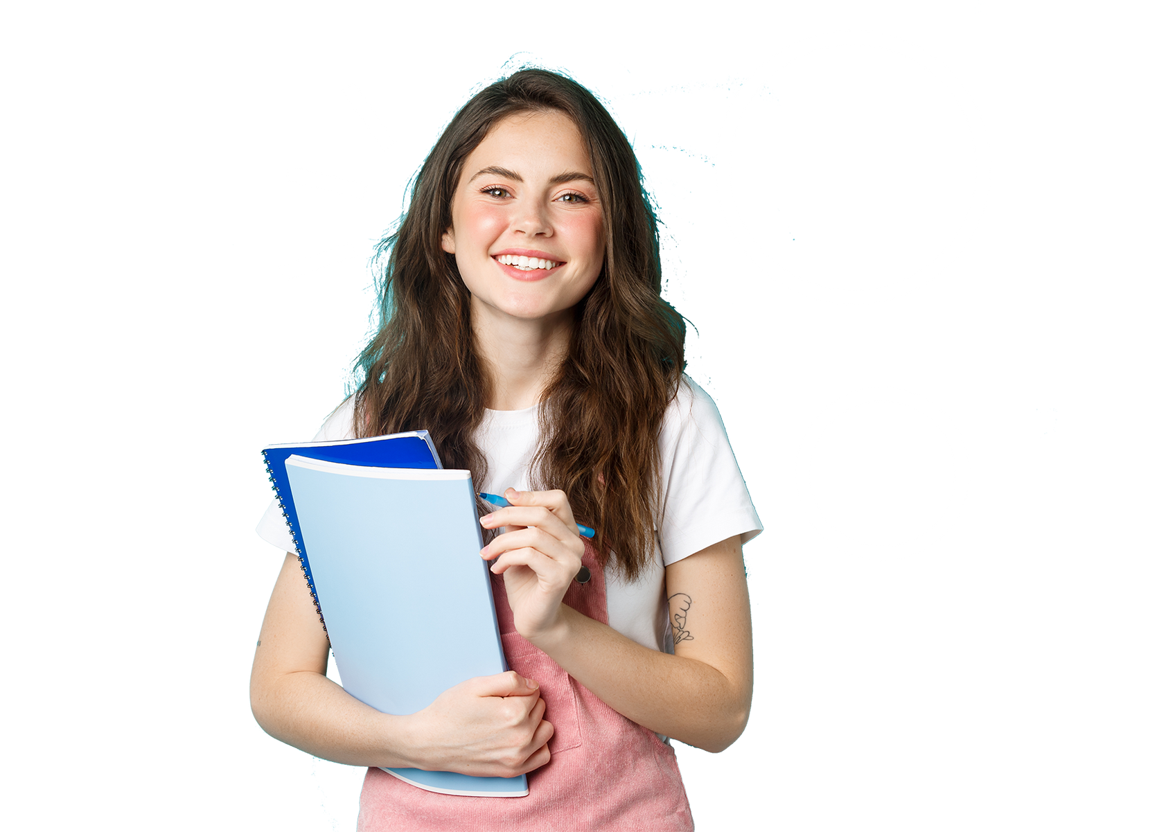 a young gir is holding a clipboard and smiling .