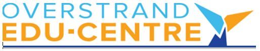 A blue and orange logo for overstrand edu centre