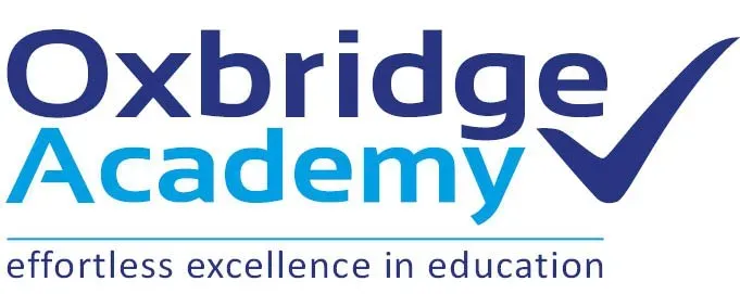 The logo for oxbridge academy is blue and white and says effortless excellence in education.