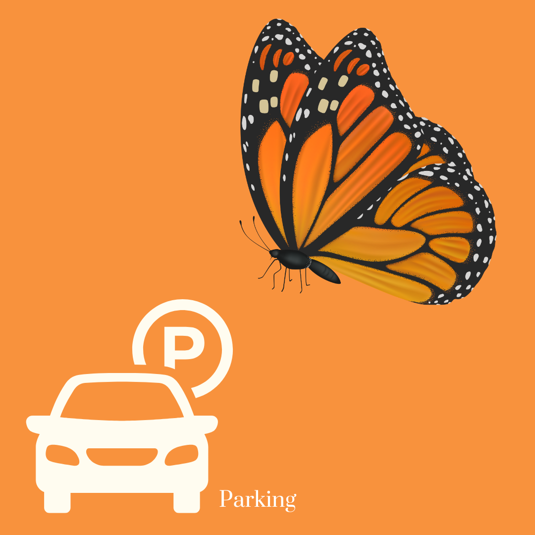 A butterfly hovering over a parking icon