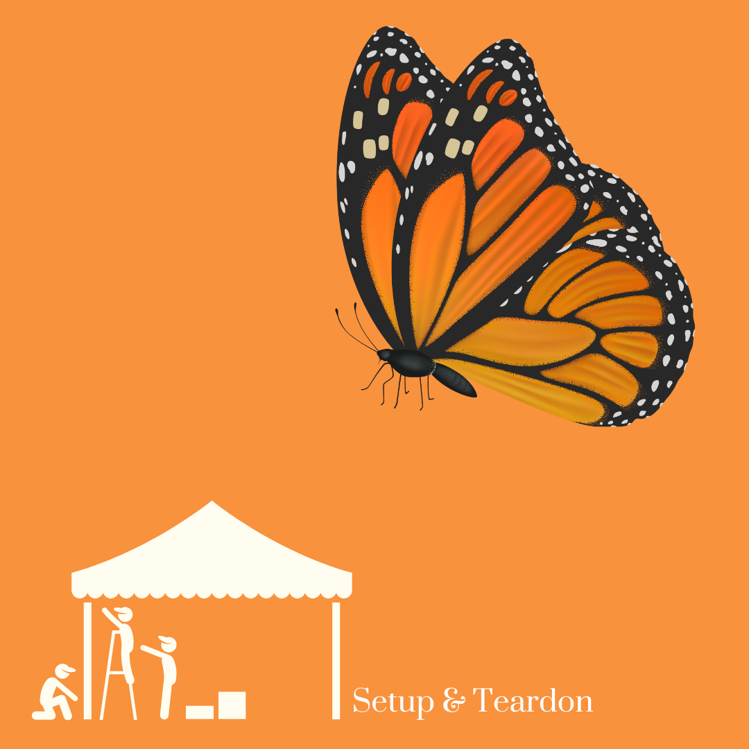 A woman with a flower crown on her head and the words setup & teardon on the bottom