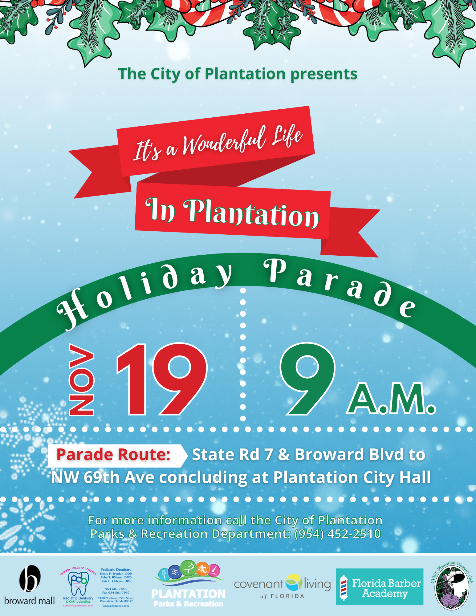 A poster for the city of plantation 's holiday parade