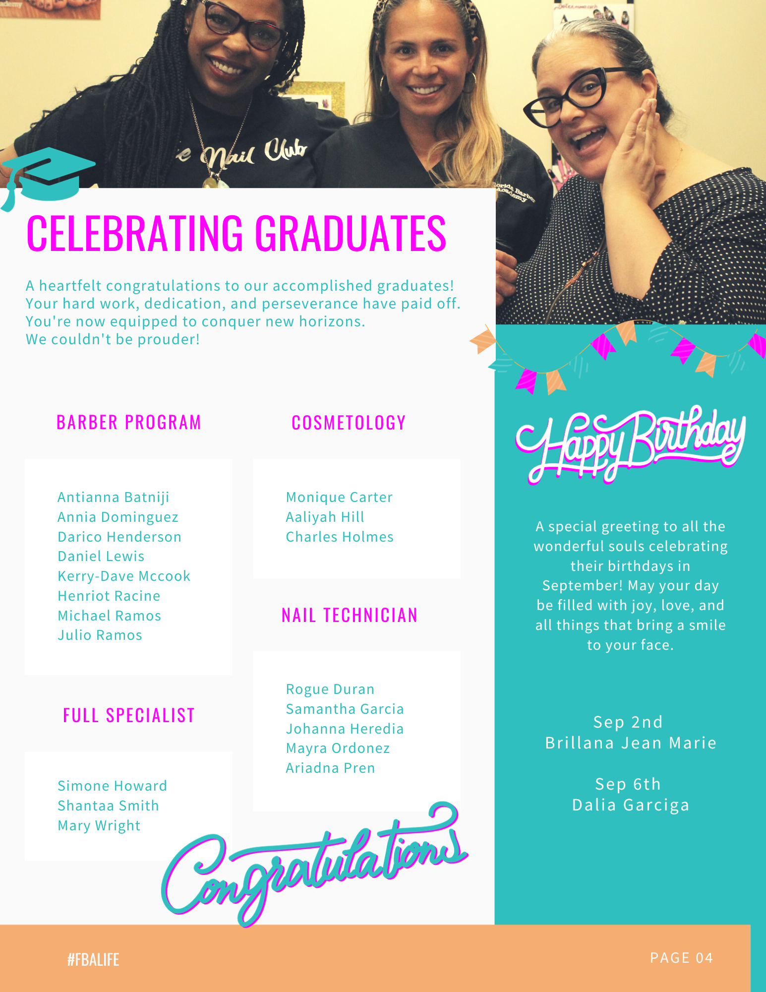 A poster for celebrating graduates with three women wearing graduation caps.