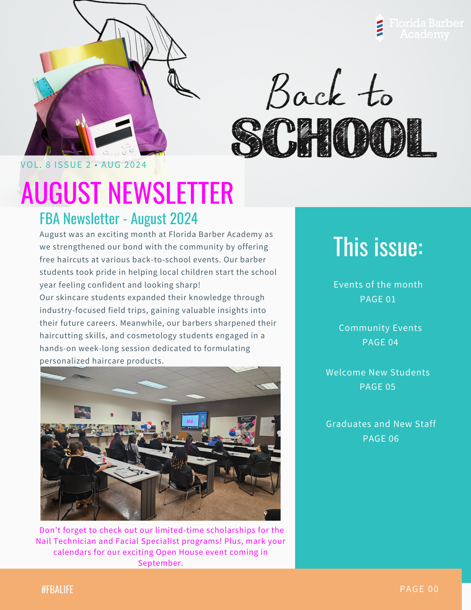A back to school newsletter with a picture of a classroom.