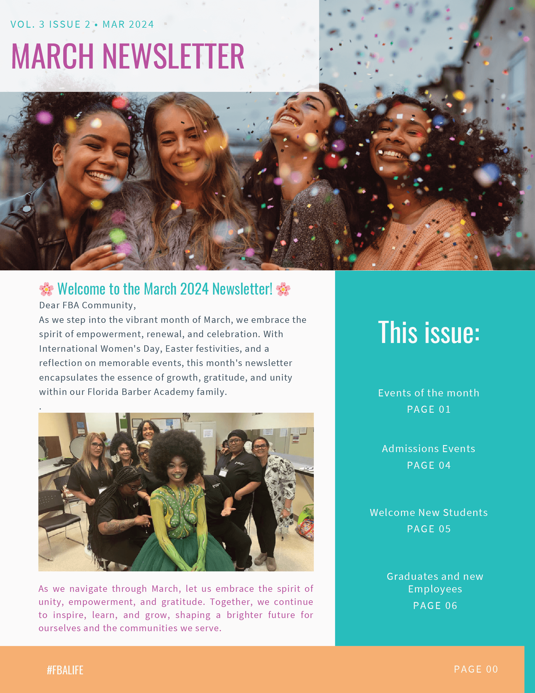A group of women are standing next to each other in a room with confetti falling from the sky.