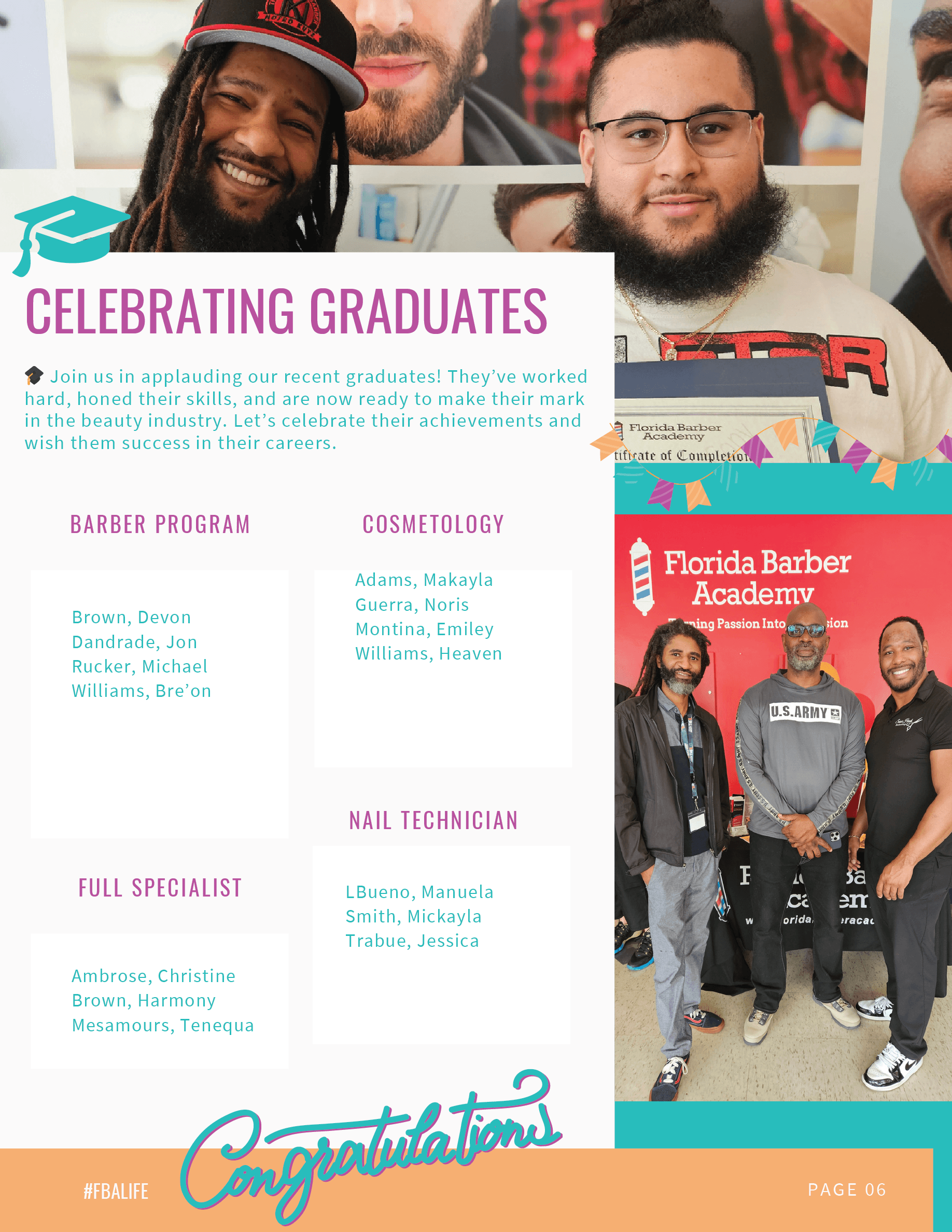 A flyer celebrating graduates from florida barber academy