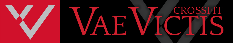 Vae Victis CrossFit logo in red and black on a dark background
