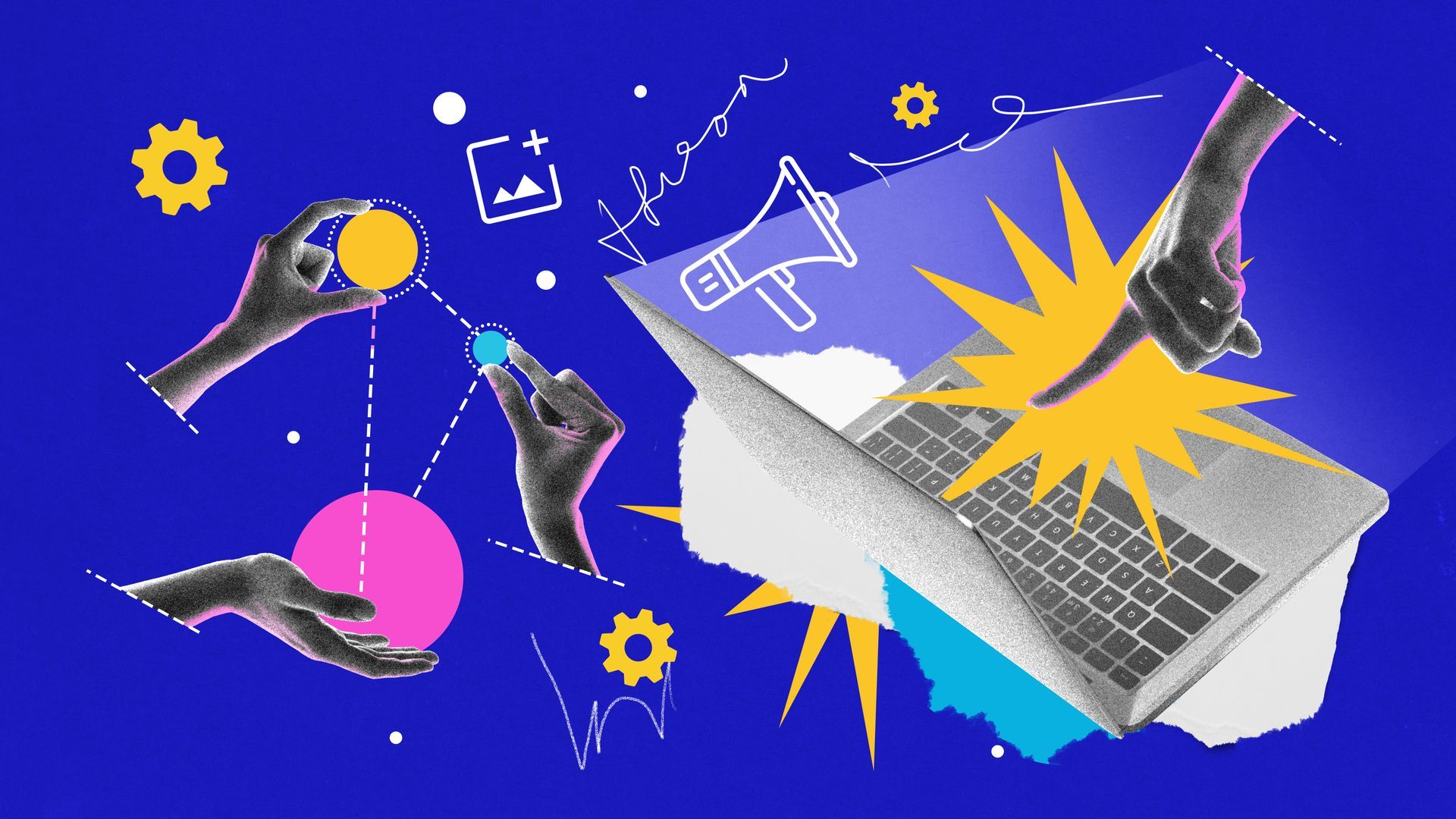 An illustration of a laptop with a megaphone coming out of it.