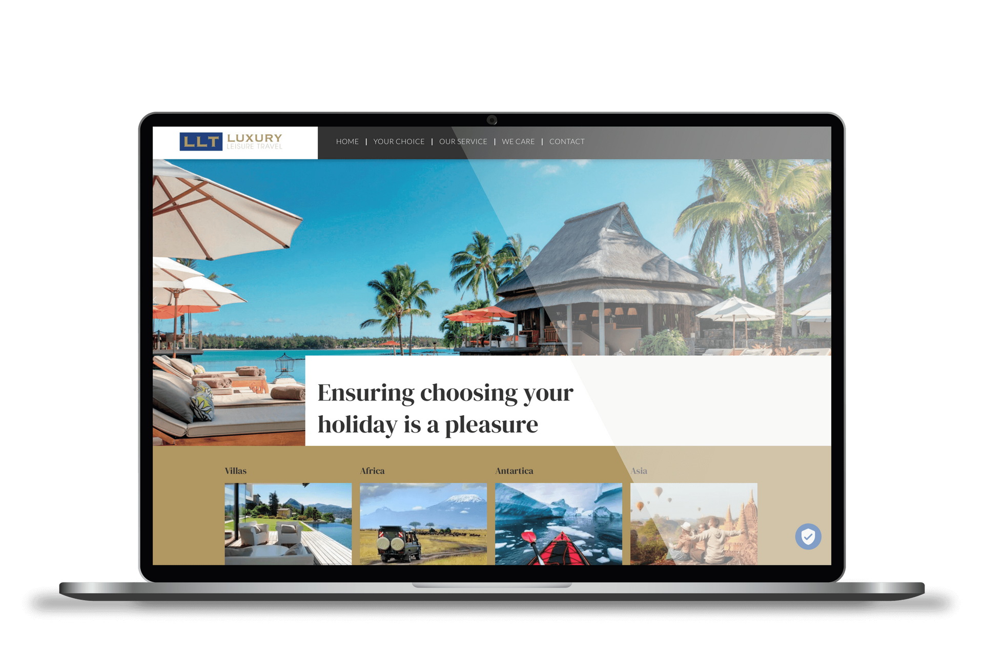a laptop computer is open to a website that says `` ensuring choosing your holiday is a pleasure '' .