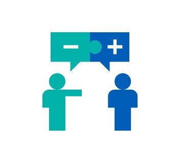 Two people are talking to each other with speech bubbles.