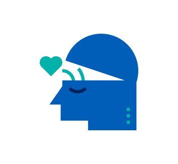 A blue head with a heart in its eye.