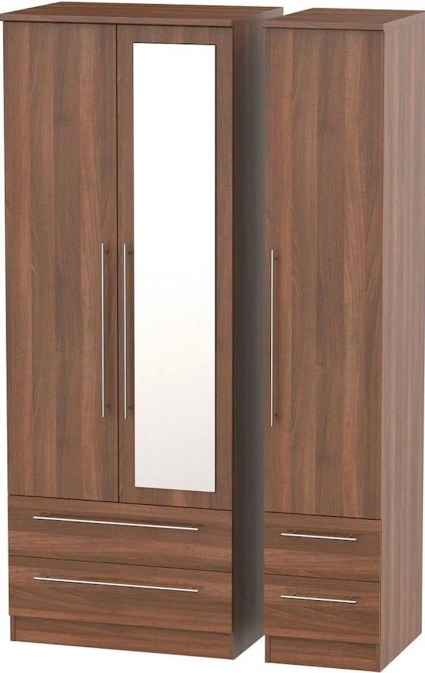 Sherwood Noche Walnut 3 Door 4 Drawer Tall Combi Wardrobe at L Fidler & Sons furniture store Stranraer Dumfries and Galloway