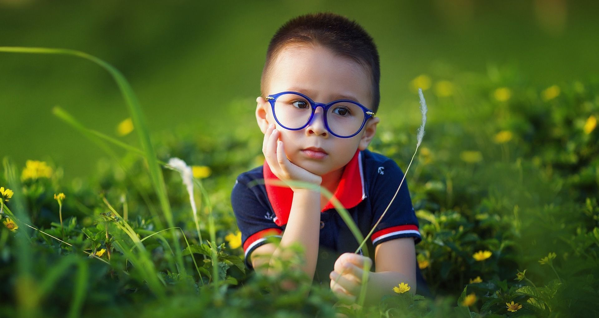 little boy wearing glasses