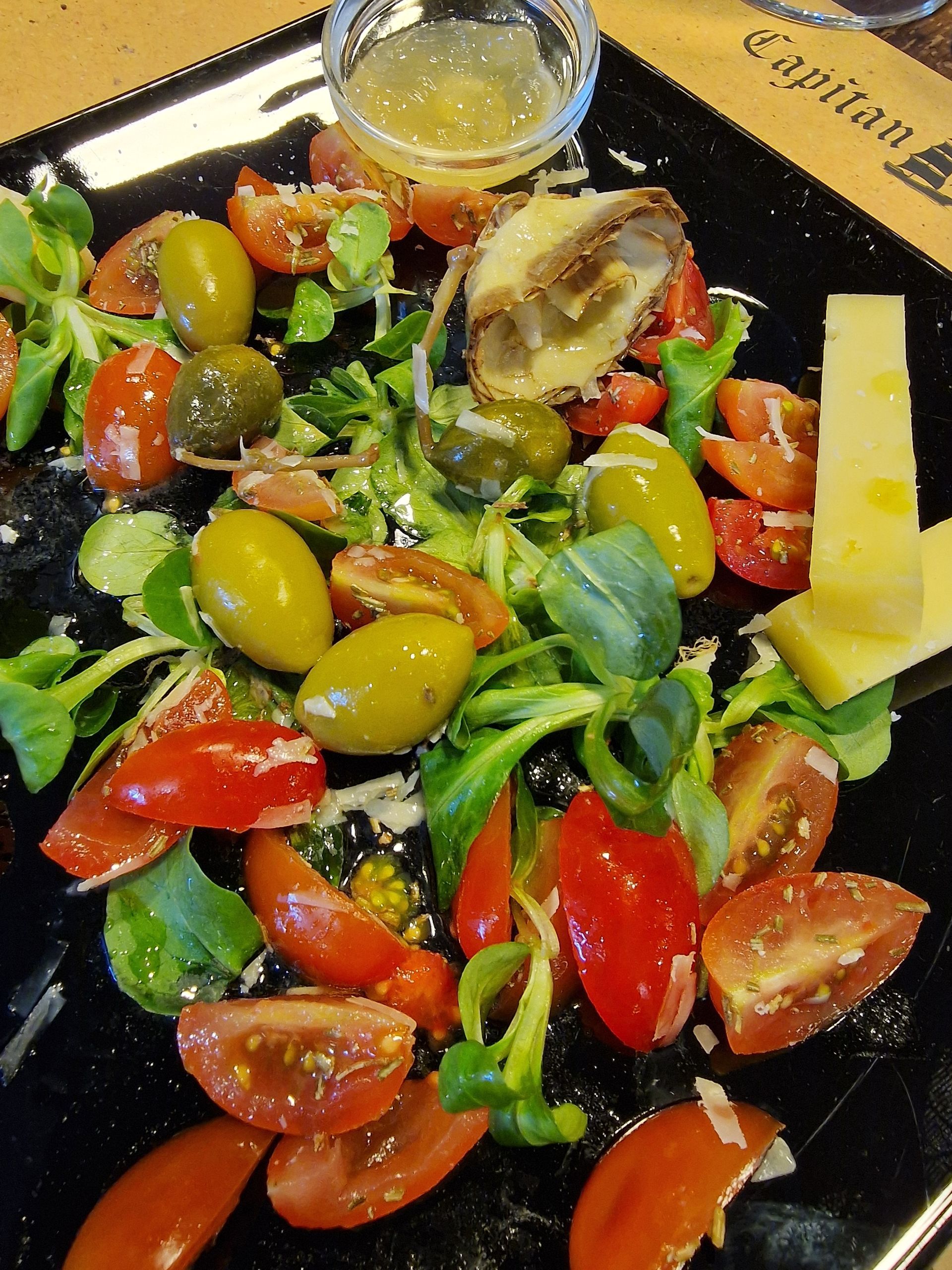 Salad at a wine tasting.