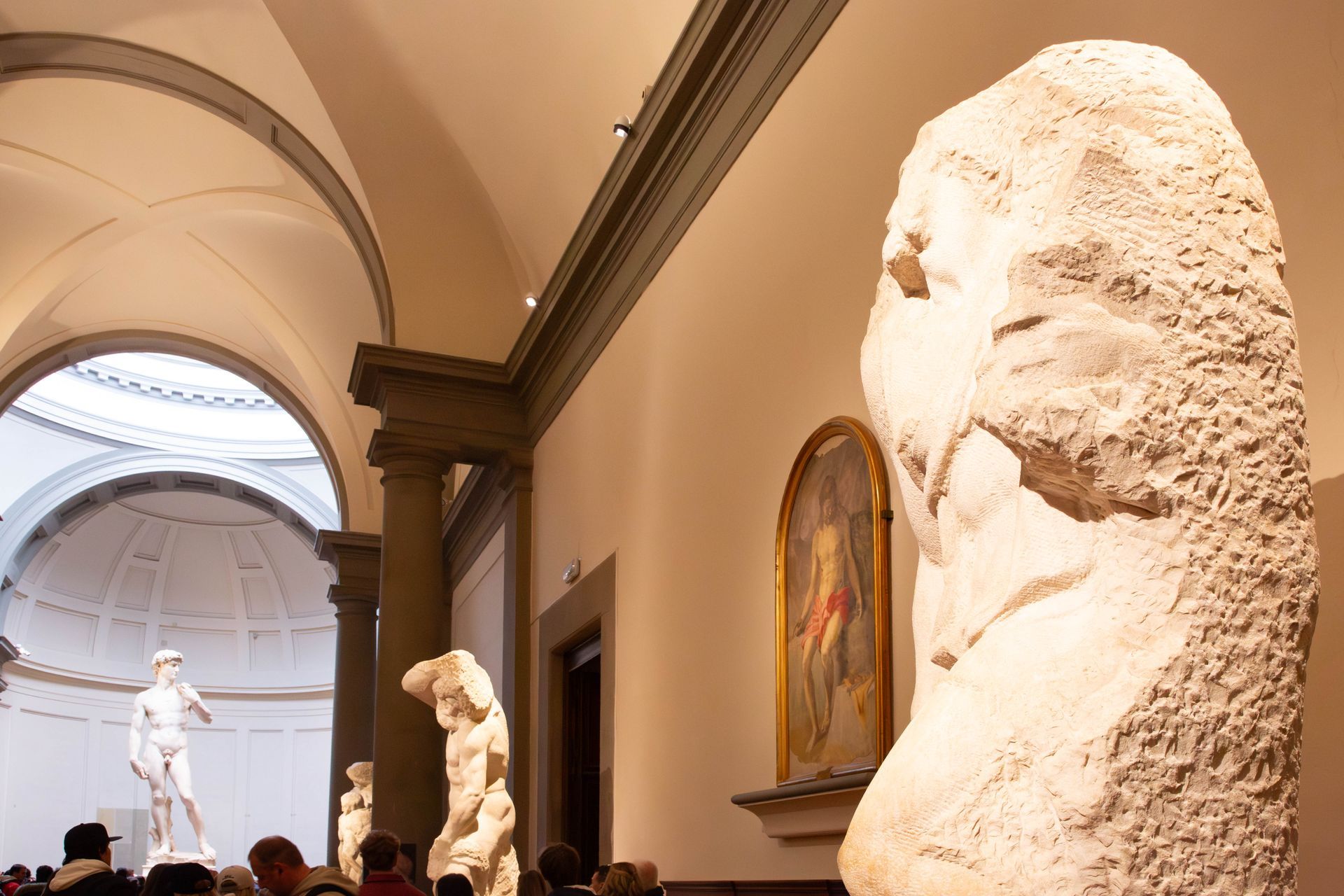 Accademia Gallery with statues in Florence.
