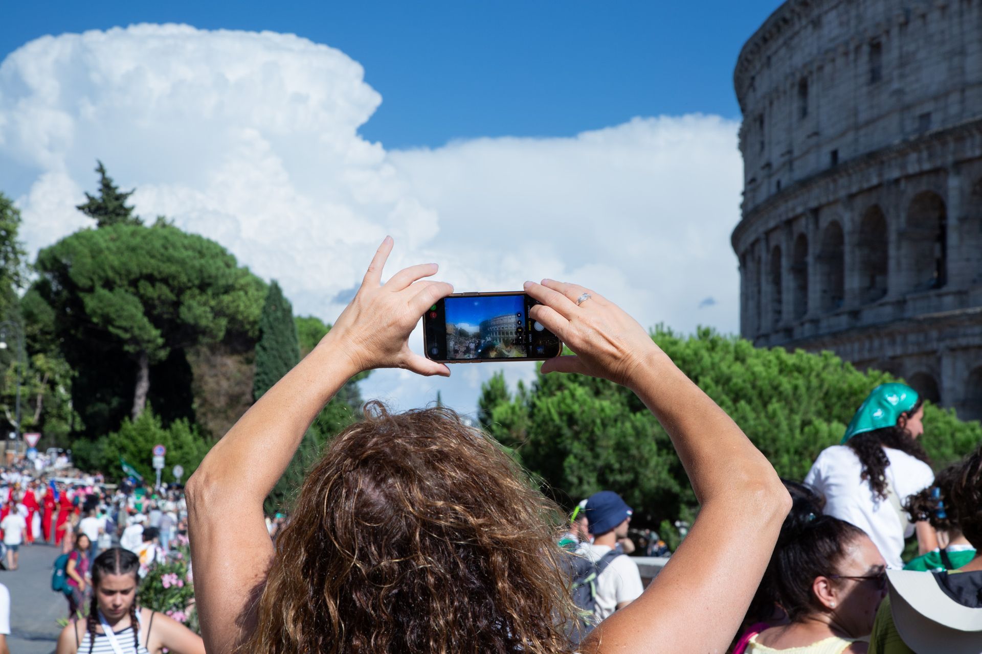 Golf cart tour stopped at the Colosseum
