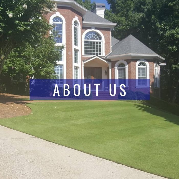 A large brick house with a green lawn and a driveway, overlaid with a purple banner reading
