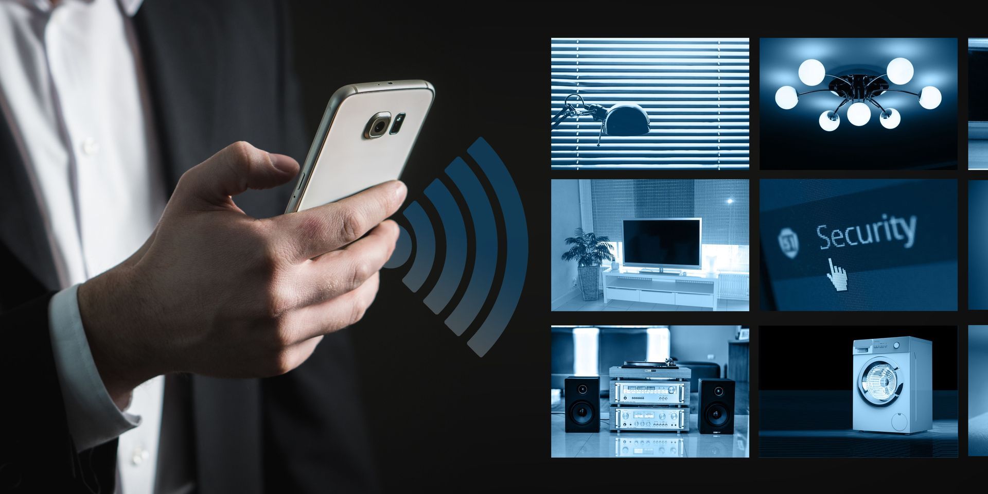 A man in a suit is holding a cell phone in his hand.