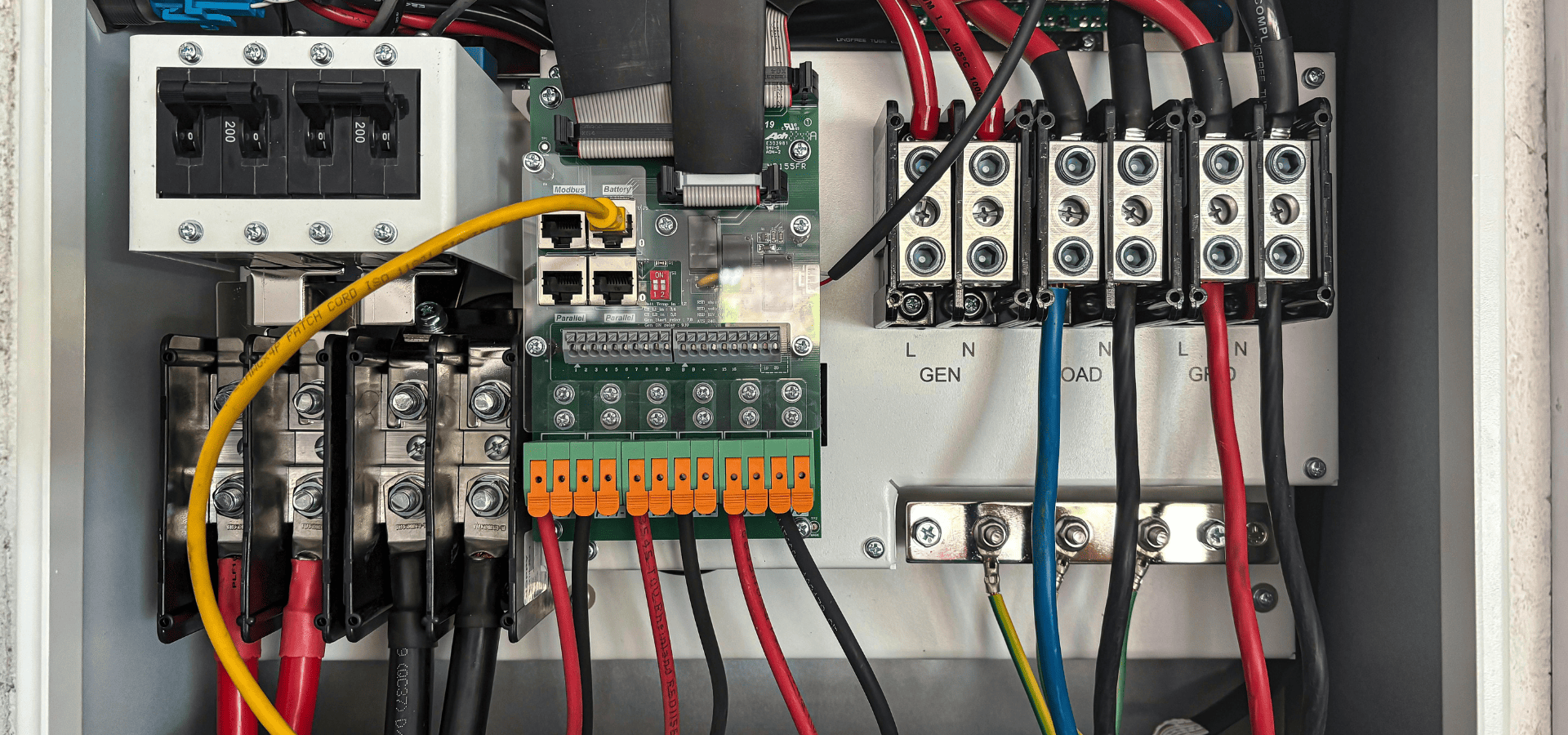 An electrical control panel that controls the bathroom's electricity